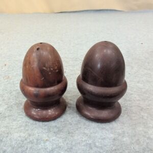 Vintage California Redwood Acorn Salt and Pepper Shakers Set Dark Wood USA